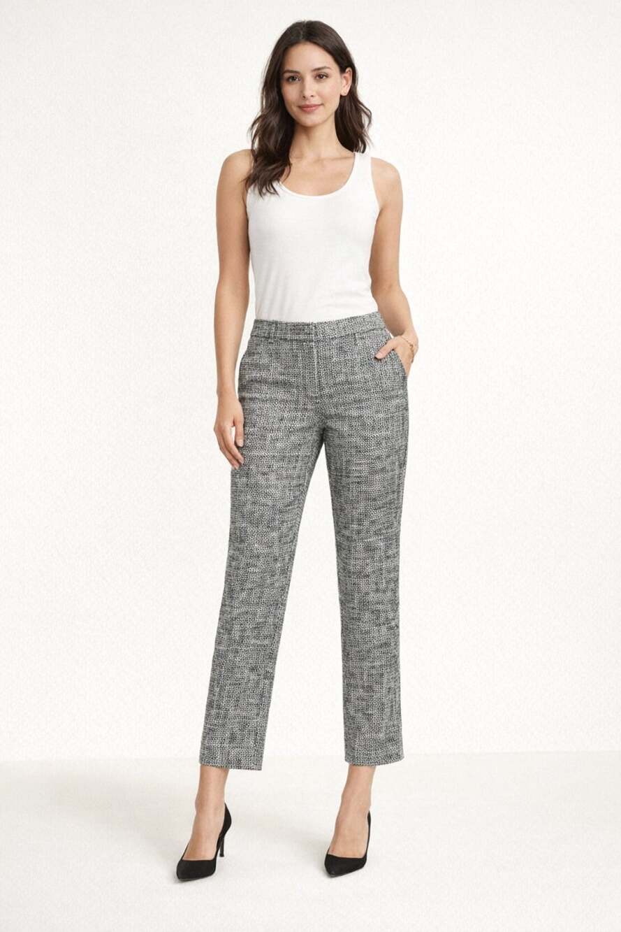 Ann Taylor Women's Devin Fit Jacquard Ankle Trouser Pants Black White Size 6